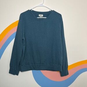 Pact Womens Organic Cotton Back Cutout Sweatshirt Teal Blue Large L Crew Neck